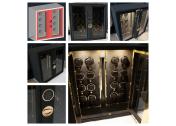 Сейф "на заказ" в шкаф для 16ти часов с автоподзаводом (16 watch winder) с бронированным стеклом и отделкой алькантарой